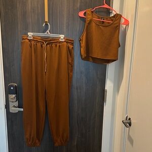 SHEIN Brown High-Rise Jogger and Cropped Tank Set